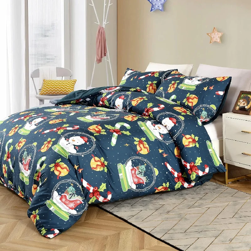 Pillow with green production-Christmas Bedding Christmas Duvet Cover Mit 2 Pillowcases Snowman Santa Claus