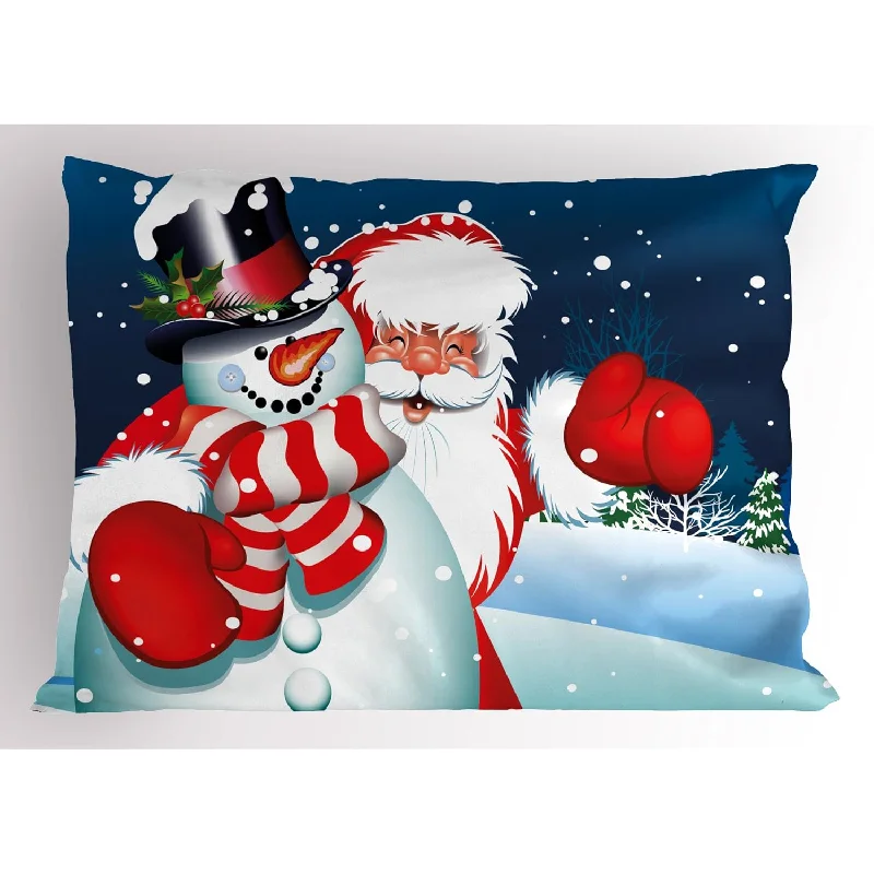 Pillow with contoured reviews-Christmas Pillow Sham, Smiling Santa Claus Hugging Snowman In Cartoon Style Wi