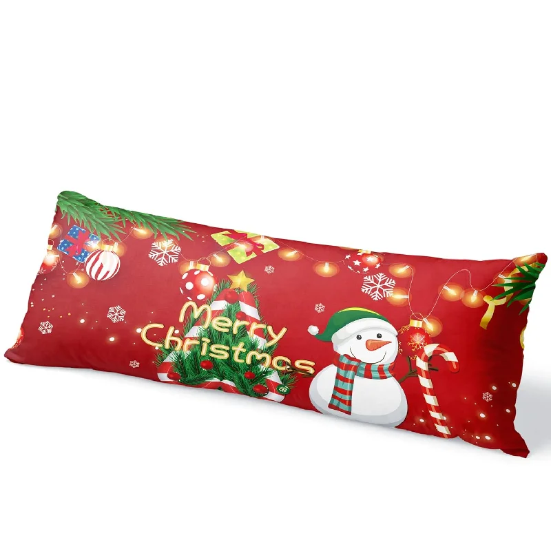 Pillow with cooling gel benefits-Christmas Snowman Body Pillowcase Bed Large Soft Christmas Candy Stick Body Pi