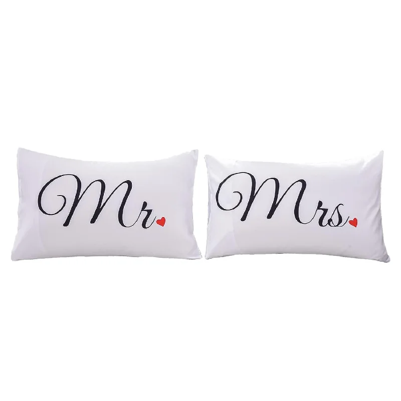 Pillow with memory foam core-Couples Pillowcases Mr And Mrs Pillow Covers Heart Printed Bed Pillowcase,Vale