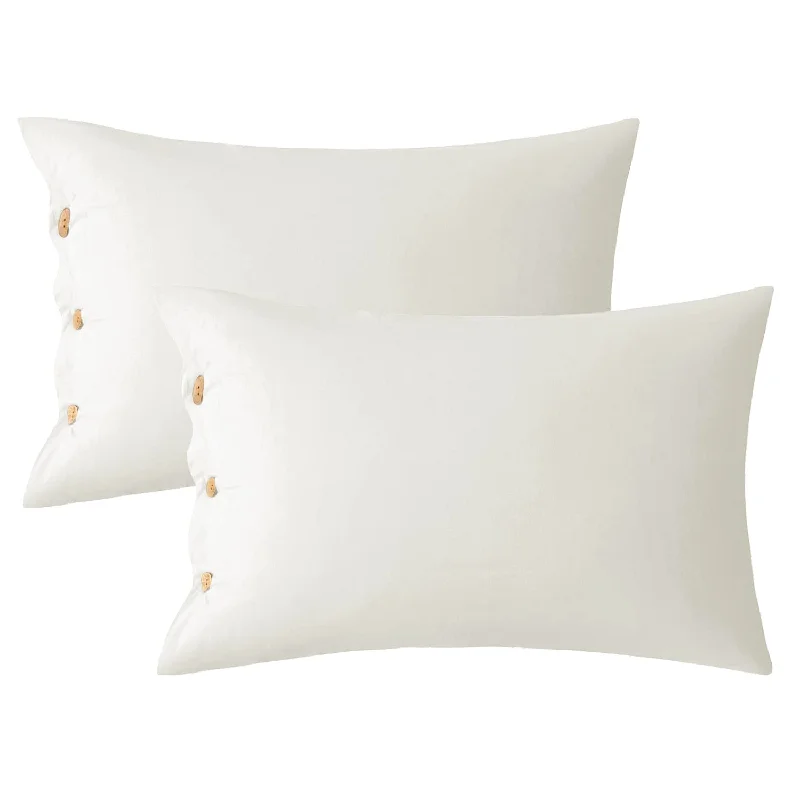 Pillow with kapok fill-Cream White 100% Washed Cotton King Pillowcases Set, 2 Pack Luxury Soft Breath