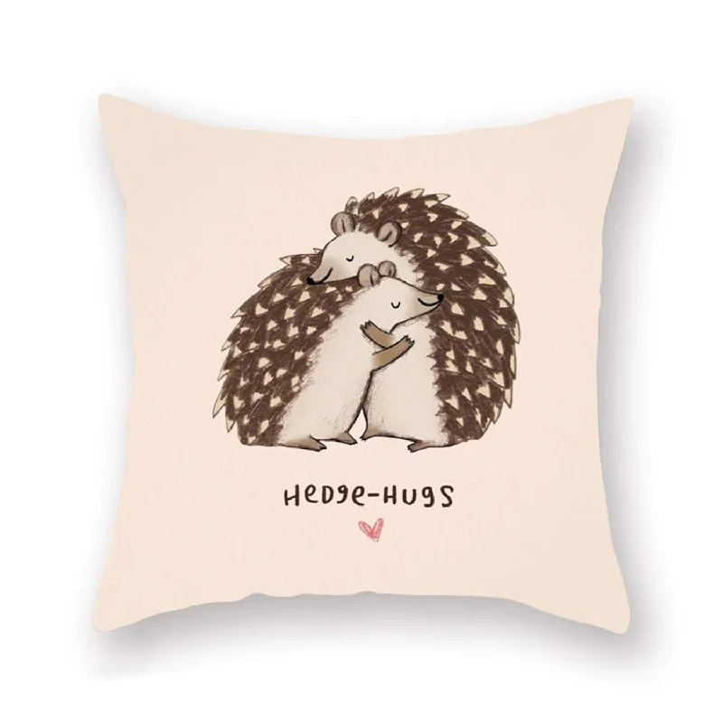 Pillow for neck rest-Cute Animal Throw Pillow Cases Home Decorative Hedgehog Hug Each Other Sweet P