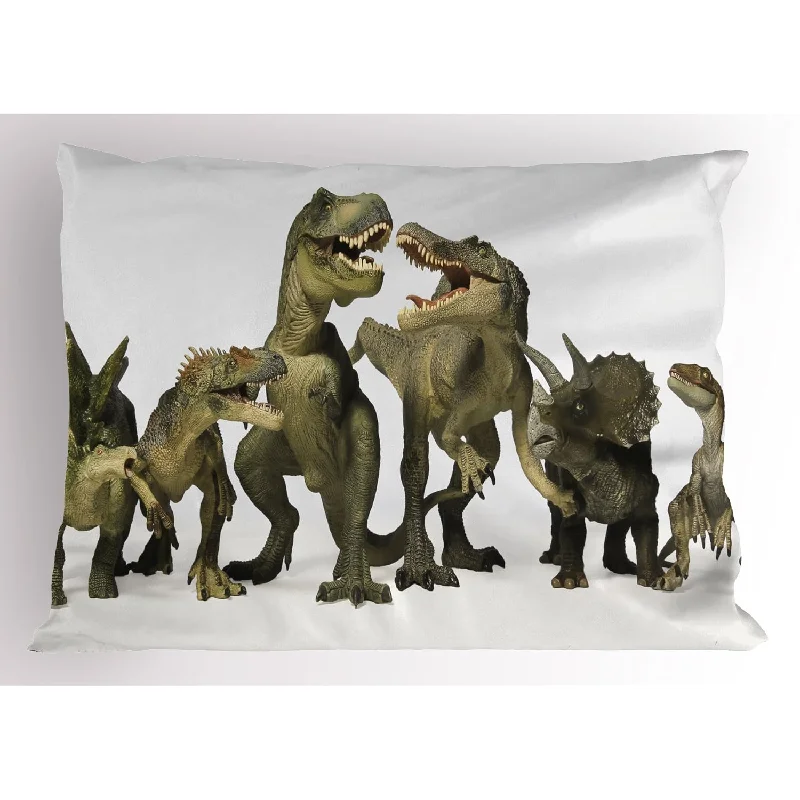 Pillow with memory foam-Dinosaur Pillow Sham, Dinosaurs T-Rex Jurassic Theme 3D Style Dino Fossil Art