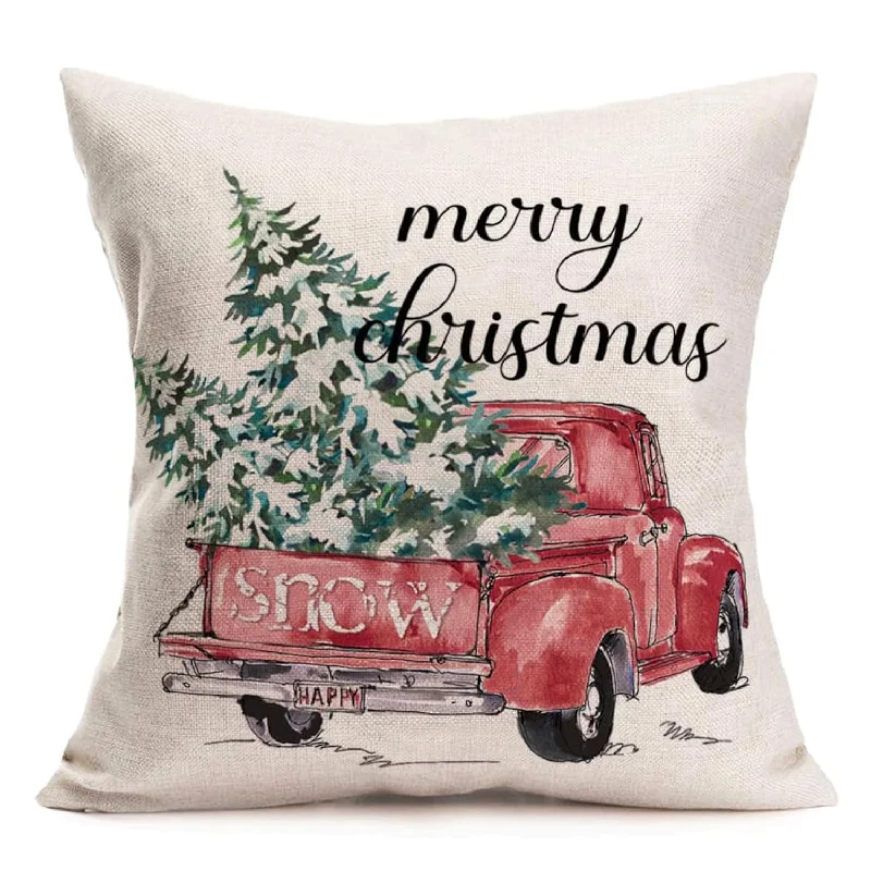 Pillow with eco-conscious design-Farmhouse Christmas Decorative Pillow Cover 20X20 Inch Standard Size Red Snow