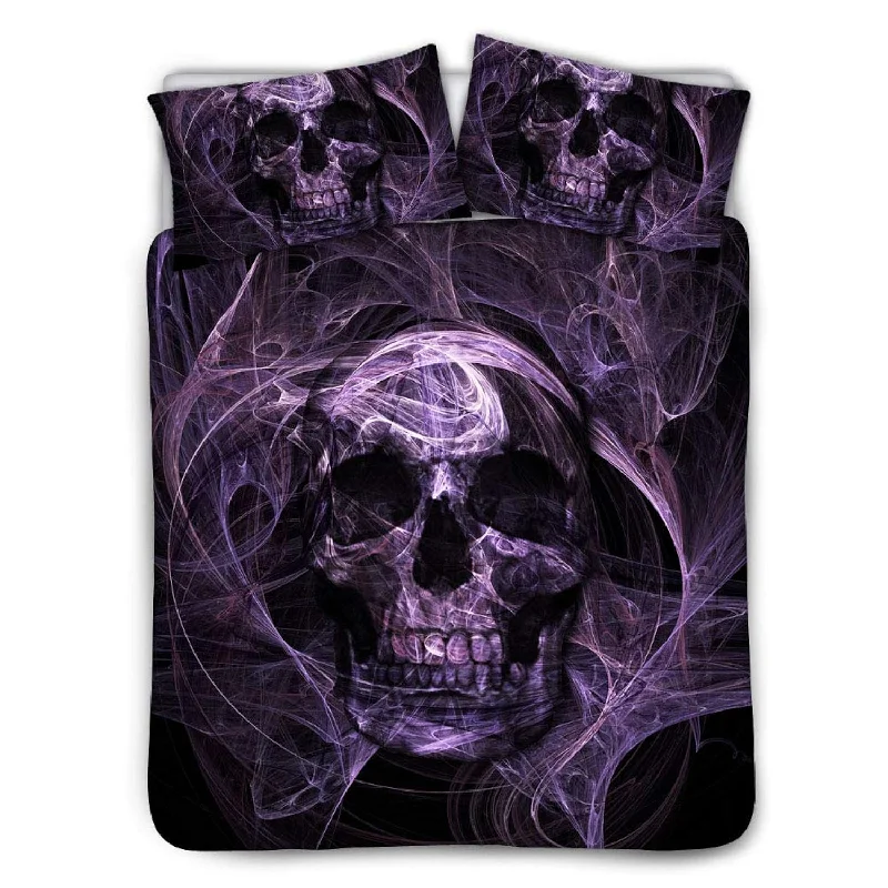 Pillow with vintage charm-Fashion Skull Printed Quilts Cover Purple Comforter Covers With Pillow Case Fo