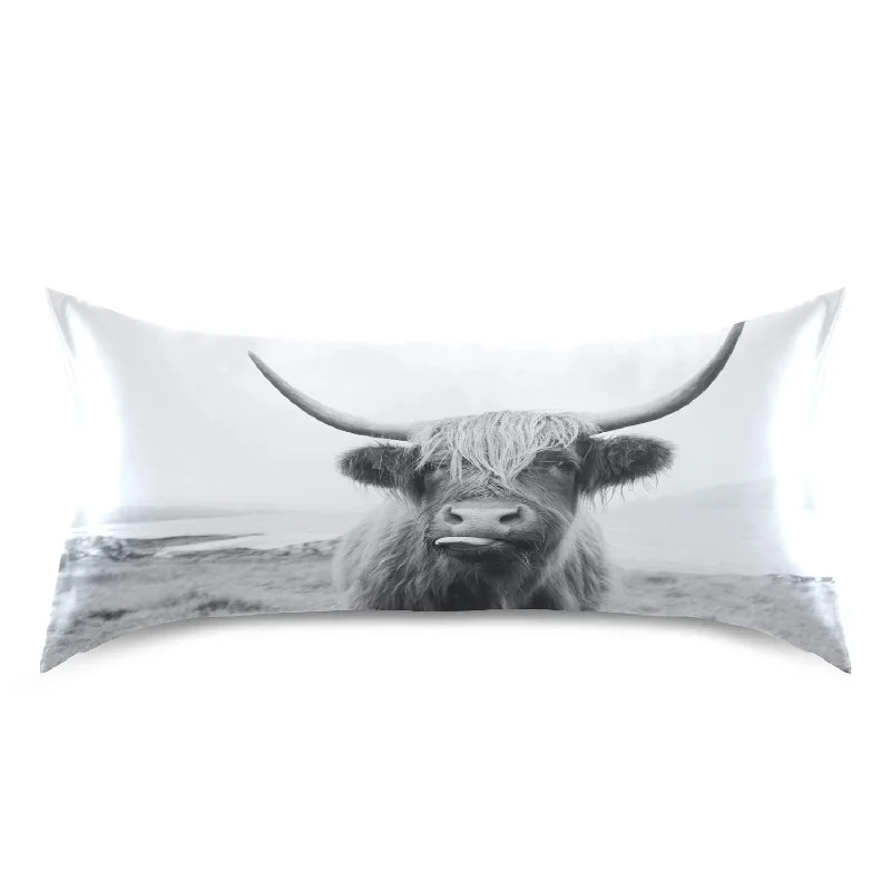 Pillow in blue hue-Funny Scottish Highland Cow Satin Pillowcase For Hair And Skin Silk Pillowcase