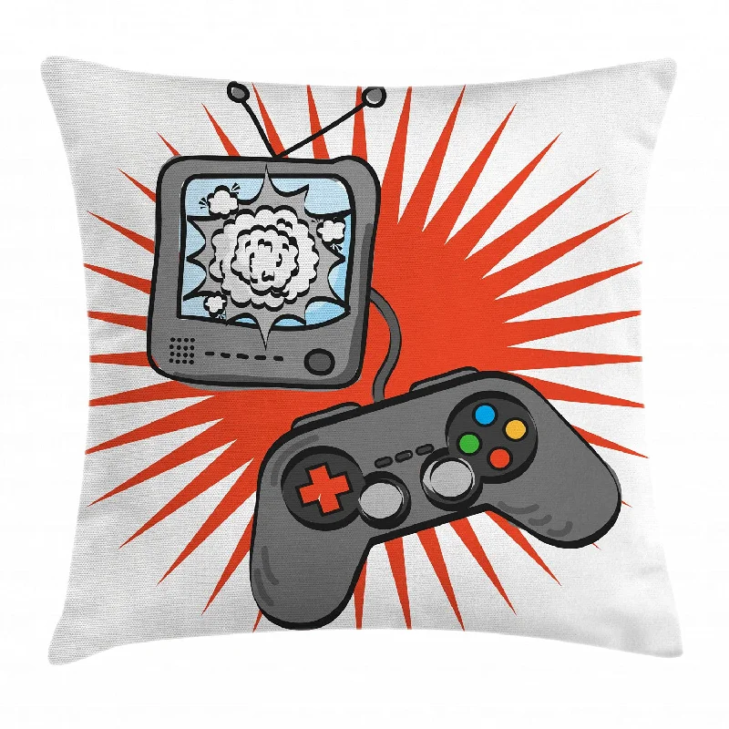 Pillow with local benefits pickup-Games Throw Pillow Cushion Cover, Kids Video Games Themed Design In Retro Styl