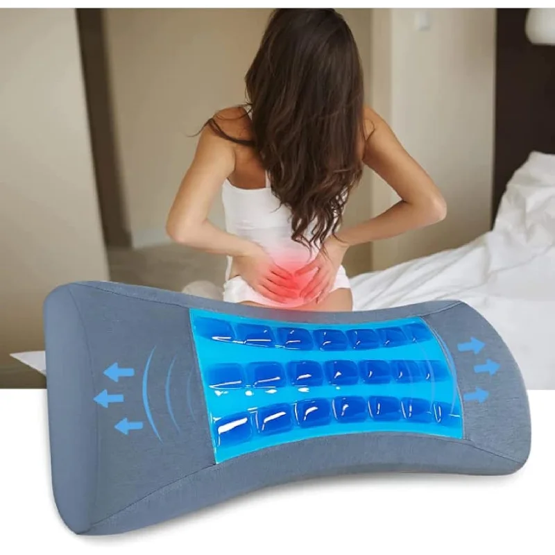 Pillow with spinal benefits-Gel Lumbar Support Pillow For Bed Relief Lower Back Pain, Cooling Memory Foam