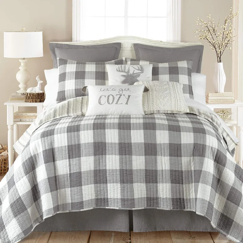 Pillow with showroom quality-Home - Camden Quilt Set -King Quilt + Two King Pillow Shams - Buffalo Check In