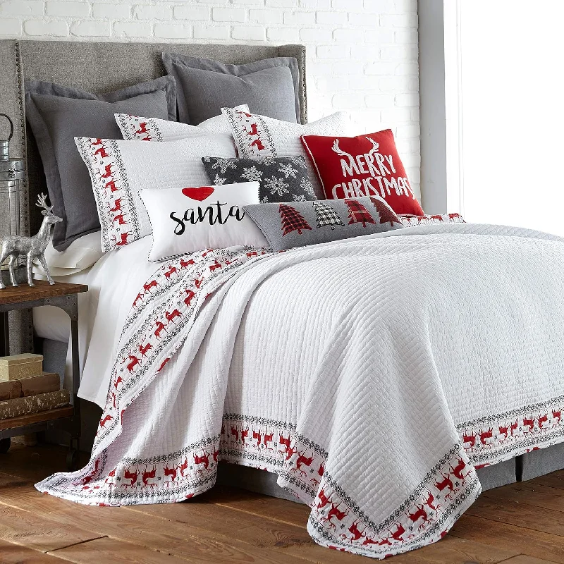 Pillow with low loft-Home - Rudolph Quilt Set - King Quilt + Two King Pillow Shams - Reindeer - Whi