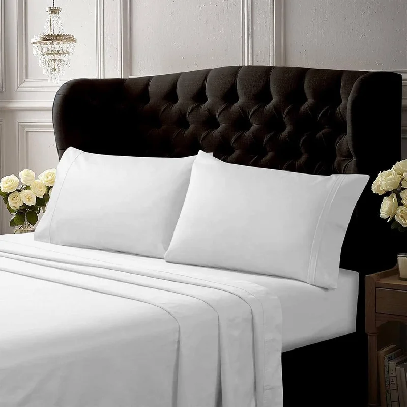 Pillow with smooth surface-King Bed Sheet Set, Crisp And Smooth Cotton Percale Solid Sheets And Pillowcas