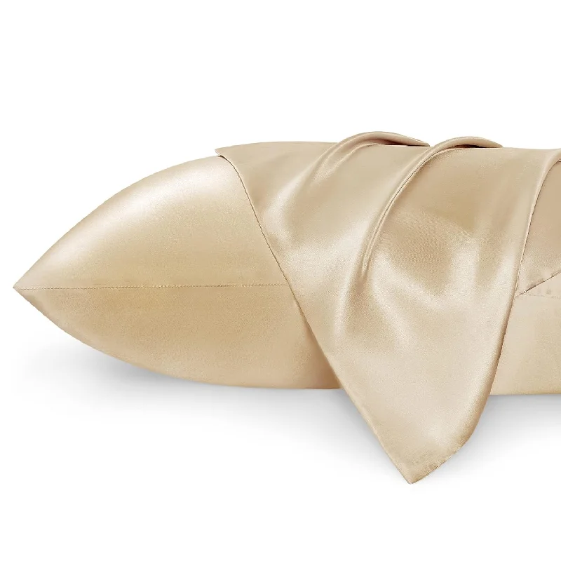 Pillow with new benefits-King Size Satin Pillowcase Set Of 2 - Champagne Gold Silky Pillow Cases For Ha