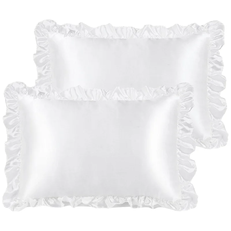 Pillow with coastal theme-Luxury Ruffled Pillow Shams Set Of 2, Retro Silky Pillow Cover With Ruffle, 85