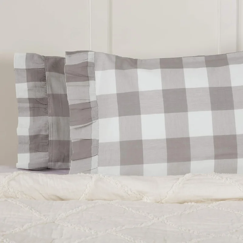 Pillow with sustainable fill-Madison Check Gray Standard Size Pillow Cases, Set Of 2, 21" L X 27" W, Buffal