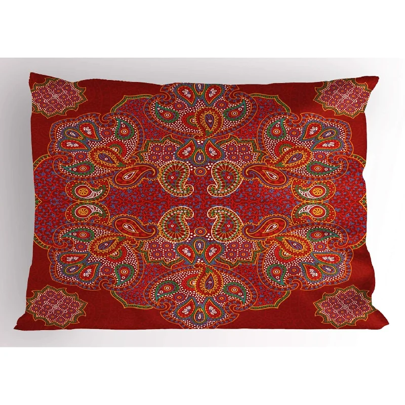 Pillow with compact design-Mandala Pillow Sham, Moroccan Persian Design Oriental Rectangular Paisley Flor