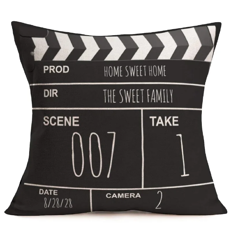 Pillow for seniors reviews-Movie Theater Theme Throw Pillow Covers Cotton Linen Retro Cinema Movie Clapbo