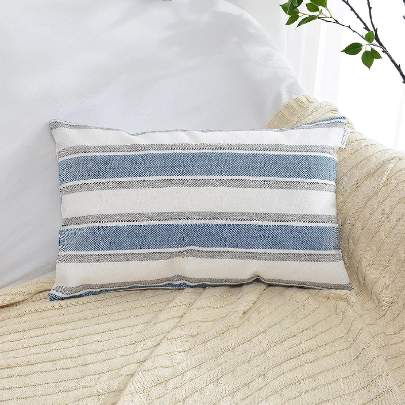 Pillow with standard dimensions-Navy Pure White Stripe Pillow Cases Soft Linen Square Decorative Throw Cushion