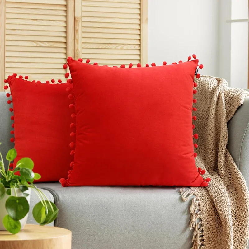 Pillow with second-hand value-Pack Of 2 Decorative Throw Pillow Covers With Pom-Poms Velvet Christmas Pillow