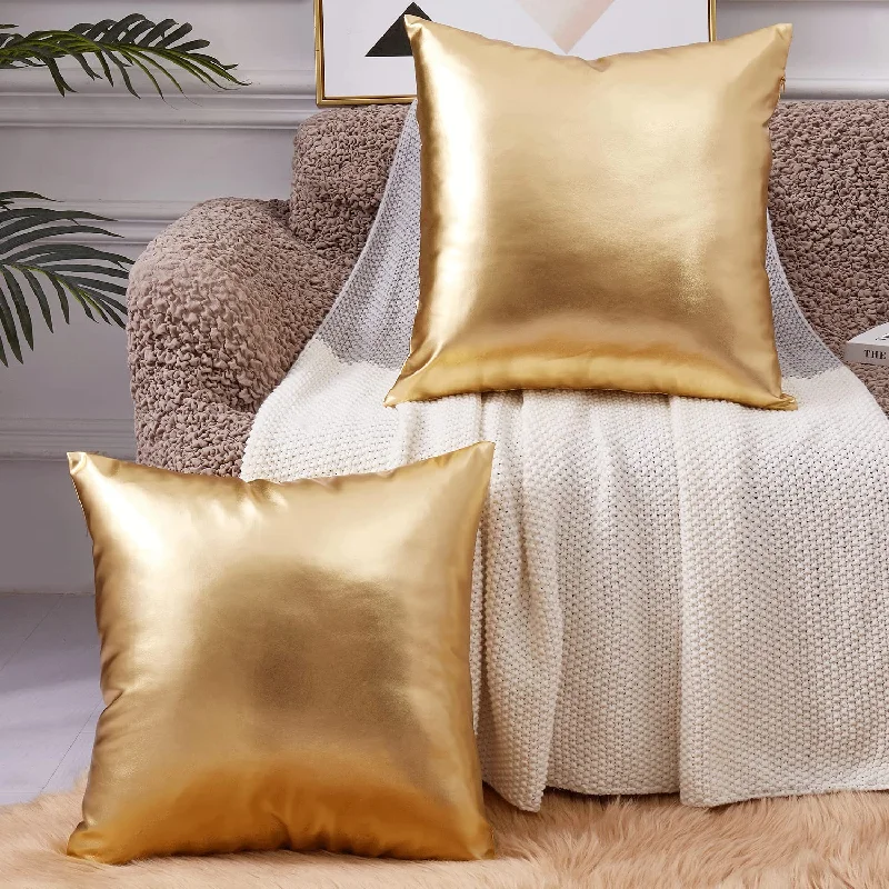 Pillow for twin bed-Pack Of 2,Gold Pillow Covers 18X18,Decorative Throw Pillow Covers Modern Metal