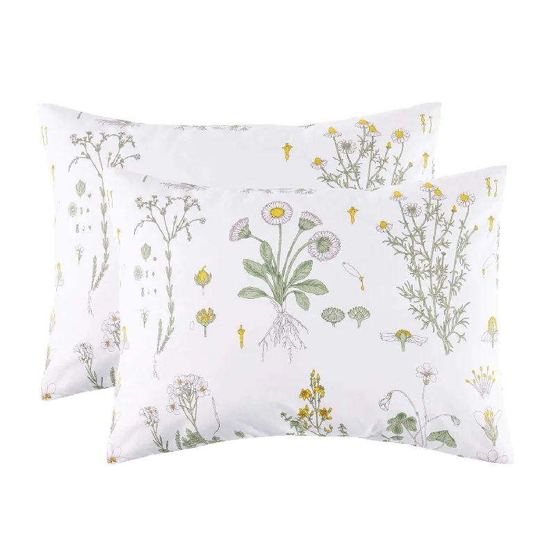 Pillow with online benefits only-- Pack Of 2 Pillow Cases, 100% Cotton Pillowcases, White With Yellow Botanical