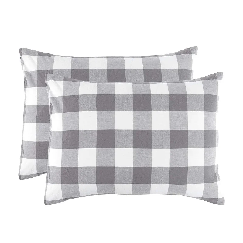 Pillow with hand-washable-- Pack Of 2 Pillow Cases, 100% Washed Cotton, Grey Gray White Buffalo Checker