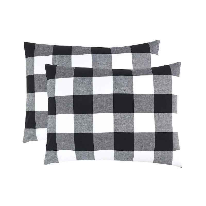 Pillow in standard size-- Pack Of 2 Pillow Cases, 100% Washed Cotton Pillowcases, Buffalo Check Gingha