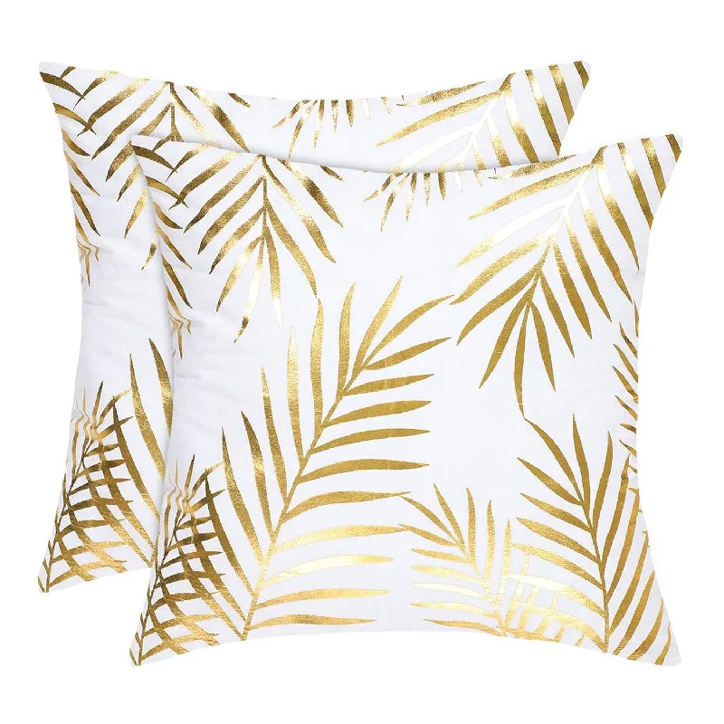 Pillow with affordable price-Pack Of 2 Throw Pillow Cover Gold Leaves Pattern Modern Decorative Pillow Sham