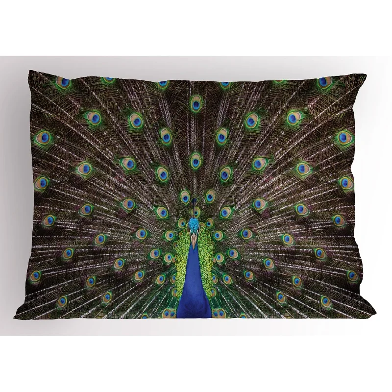 Pillow with adjustable loft reviews-Peacock Pillow Sham, Portrait Of Peacock With Huge Grand Majestic Feathers Enc