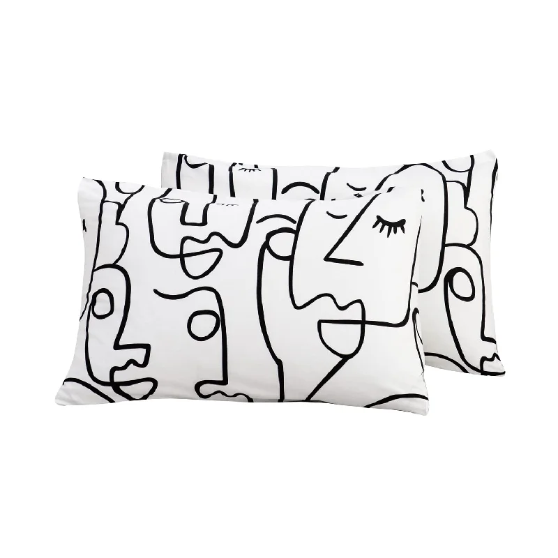 Pillow with outlet price-Pillow Cases 100% Cotton Queen Size Set Of 2 Abstract Face Print Bed Pillow Co