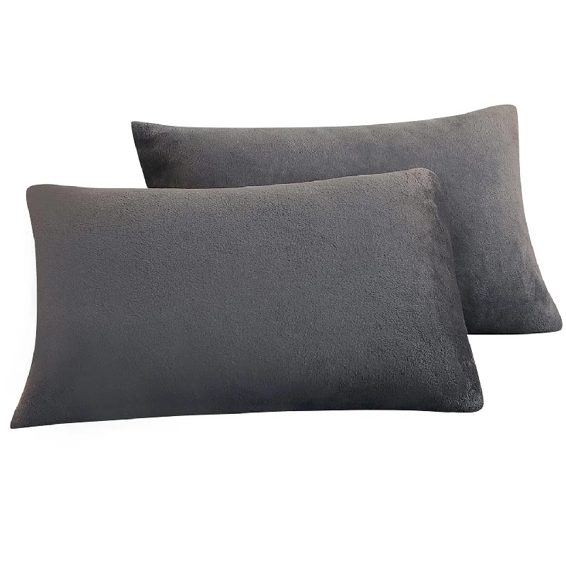 Pillow in black finish-Pillow Cases Standard Size Set Of 2 - Fuzzy Pillow Case Covers Zip, Plush Velv