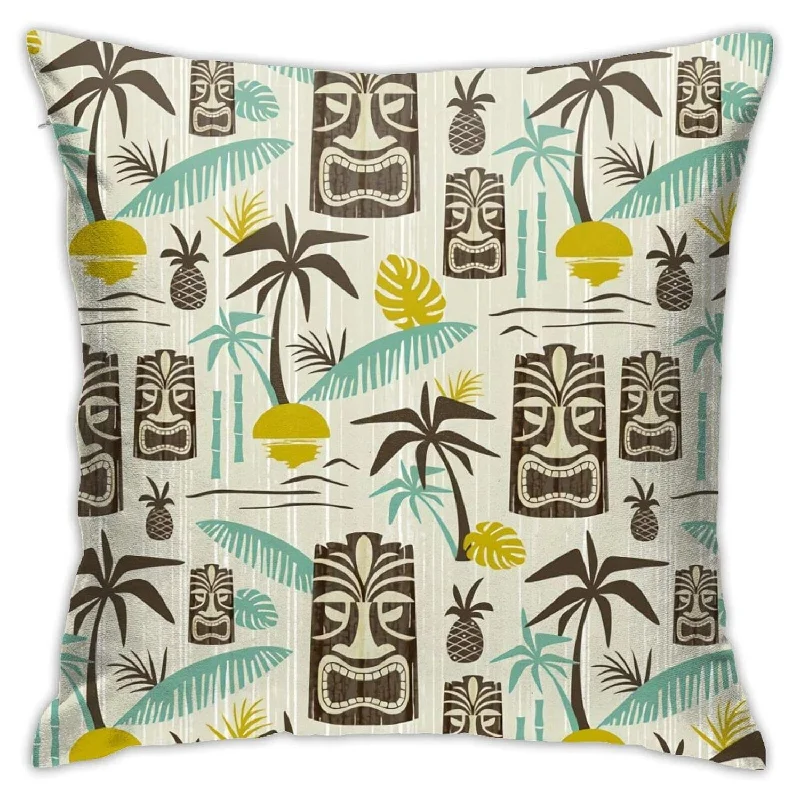 Pillow with European flair-Pillow Cover,Island Tiki Tan Throw Pillow Case Modern Cushion Cover Square Pil