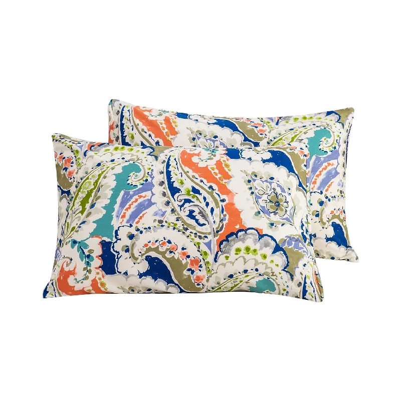 Pillow with Scandinavian style-Pillowcases 100% Cotton Queen Size Set Of 2 Orange Blue Boho Paisley Print Dec