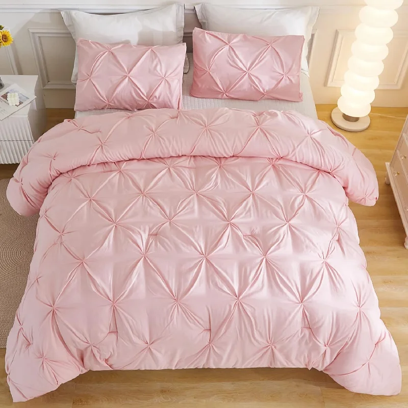 Pillow with Asian benefits-Pink Comforter Set Queen(90X90Inch), 3 Pieces(1 Pintuck Comforter And 2 Pillow