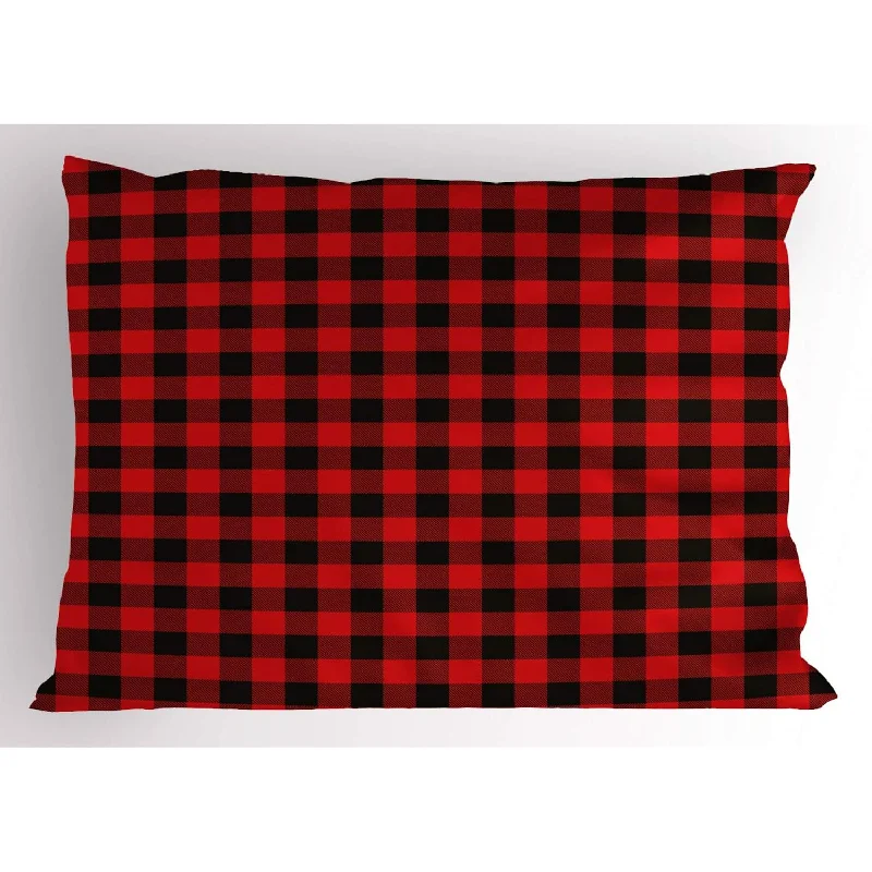 Pillow with popular benefits-Plaid Pillow Sham, Lumberjack Fashion Buffalo Style Checks Pattern Retro Style