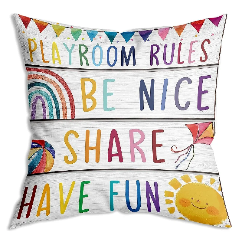 Pillow with modern benefits-Playroom Sign Kids Playroom Pillow Covers Decor Playroom Rules Quotes Sign Be