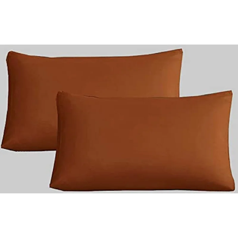 Pillow with biodegradable cover-Pumpkin Pillowcases Queen Solid Rust Caramel Comforter Pillow Covers Cotton Mo