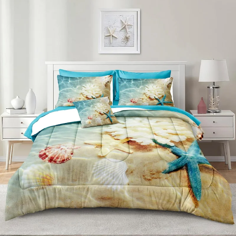 Pillow with recycled fibers-Queen Comforter Sets With Sheets And Pillows Bed In A Bag Queen Blue Coastal O