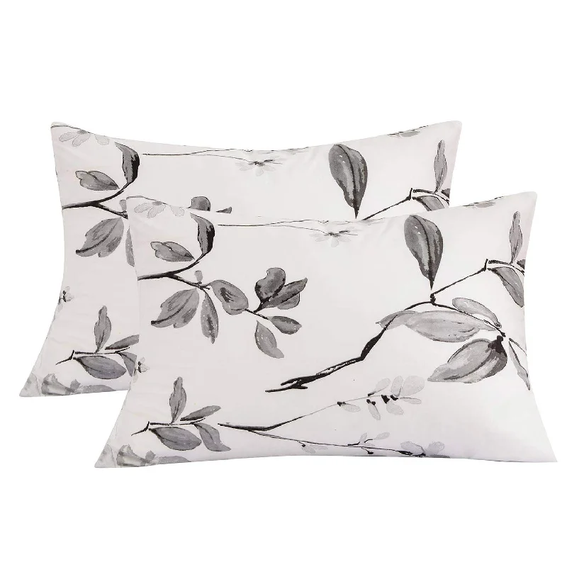 Pillow with bamboo reviews-Queen Pillow Case Set (2 Pack), White Floral Printed Pattern Pillowcases/Pillo