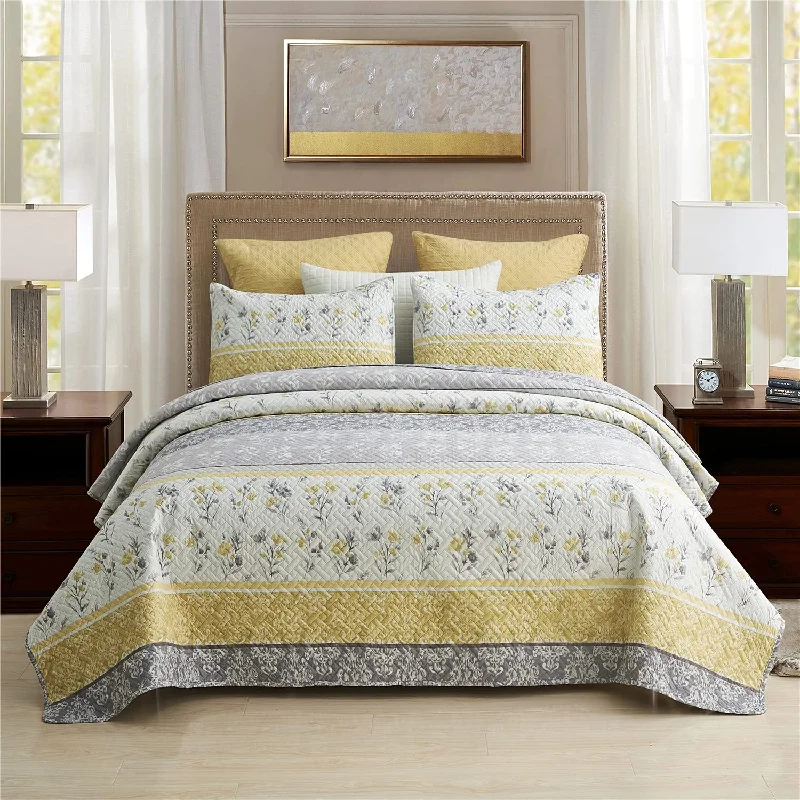 Pillow for teens’ room-Queen Quilt Set, 3-Piece Queen Size Quilt Sets With 2 Pillow Shams- Boho Rever