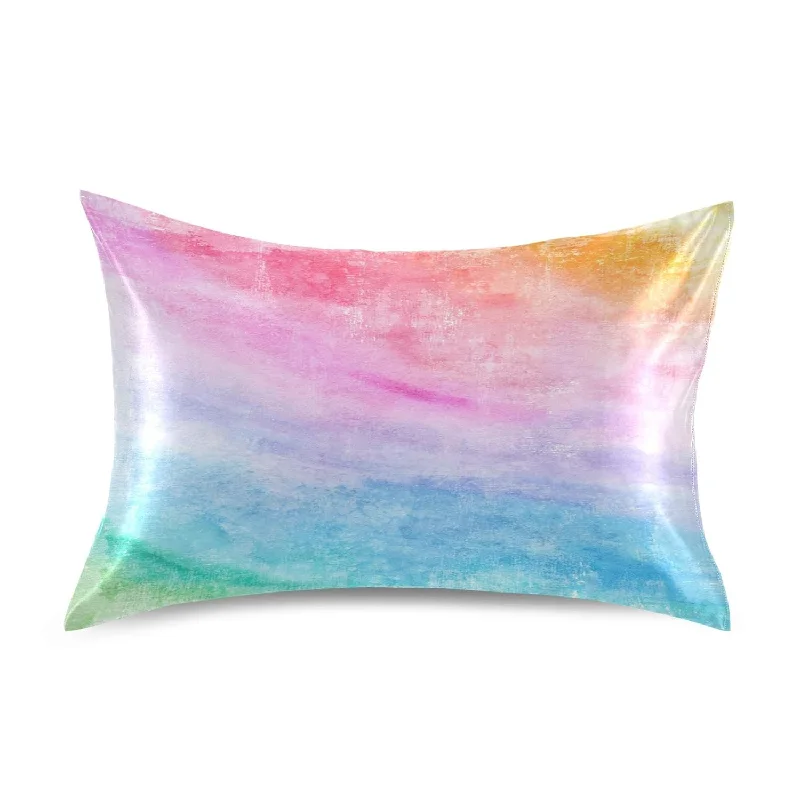 Pillow with solid color-Rainbow Colors Satin Pillowcase For Hair And Skin Silk Pillowcase, Standard Si