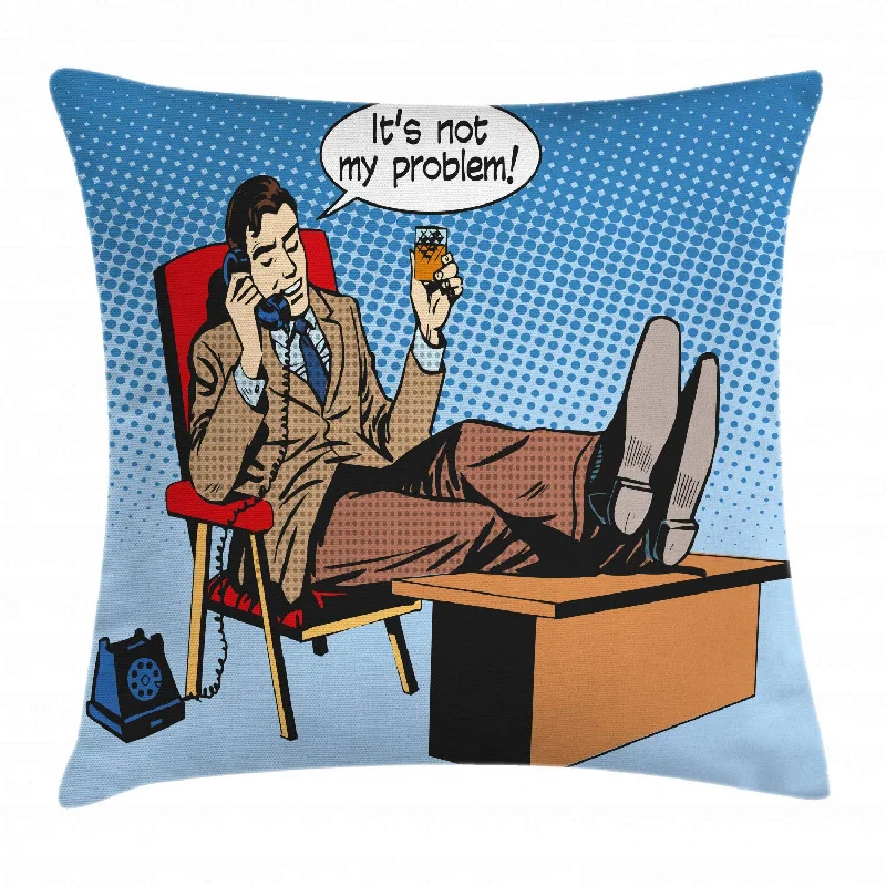 Pillow with functional benefits-Retro Throw Pillow Cushion Cover, Pop Art Style Business Man Talking On Phone