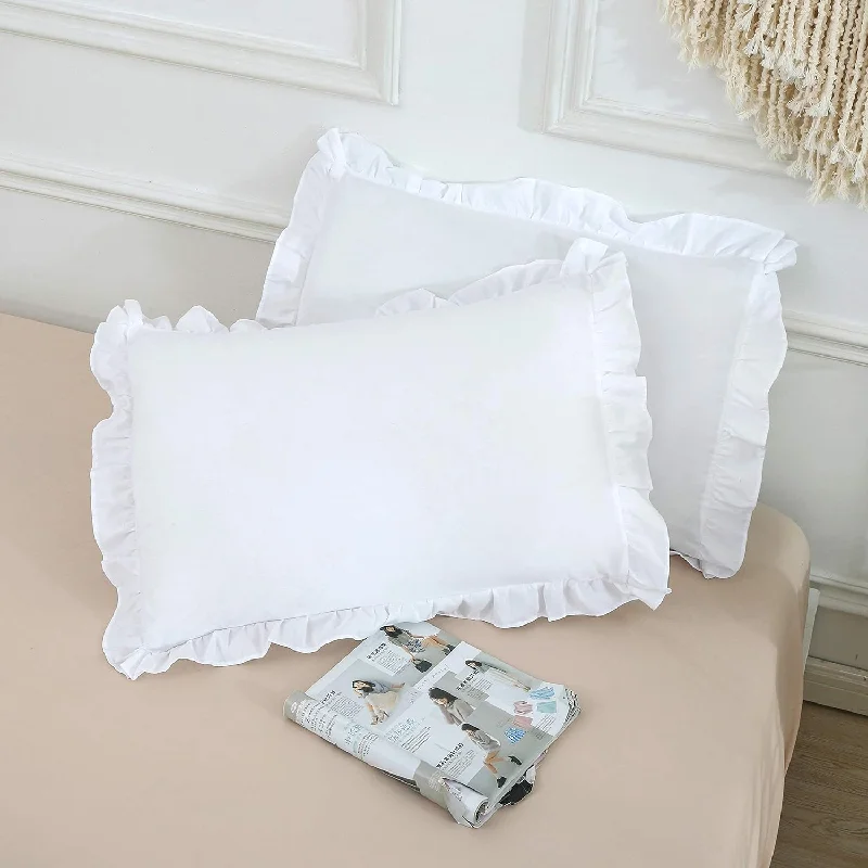 Pillow with soft texture-Ruffled Pillow Shams, Pack Of 2 Edge Ruffled Pillow Cases 100% Brushed Microfi