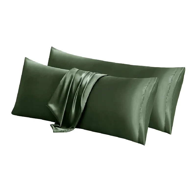 Pillow with designer style-Satin Body Pillow Cover Set Of 2, 20X54 Inches Woodland Green Body Pillow Case