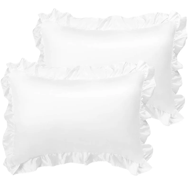 Pillow with unique design-Satin Pillow Cases For Hair And Skin, 2-Pack-Ruffled Pillow Shams Oxford Pillo