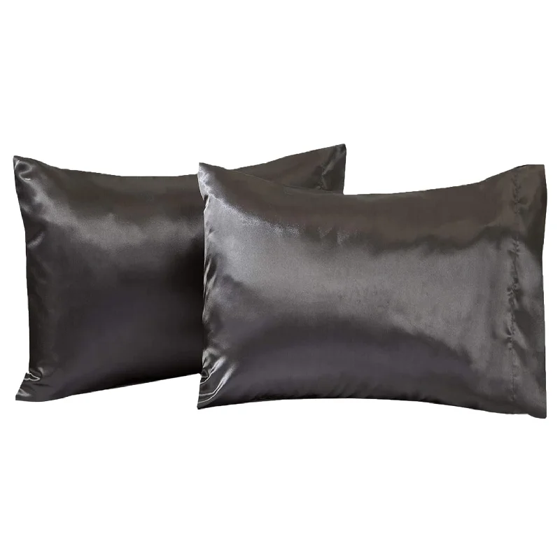 Pillow with travel bag-Satin Pillowcase For Hair And Skin Jumbo/Queen - Charcoal Silk Pillowcase 2 Pa