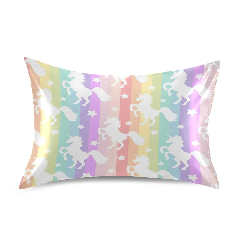 Pillow in extra-large size-Satin Pillowcase For Hair And Skin, Standard Size Cute Unicorn Rainbow Stripe