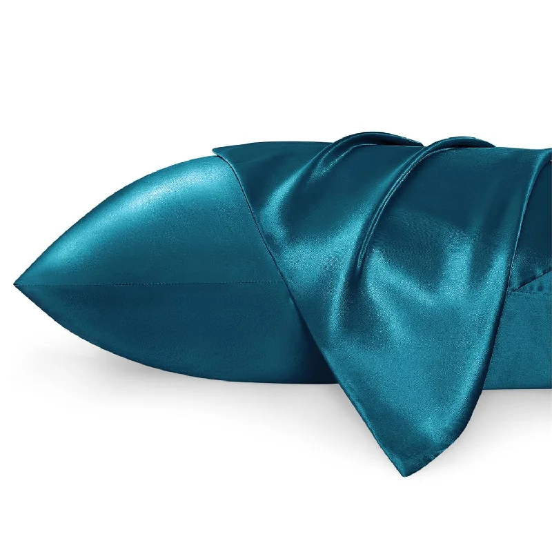 Pillow for neck support-Satin Pillowcase Standard Set Of 2 - Teal Silky Pillow Cases For Hair And Skin