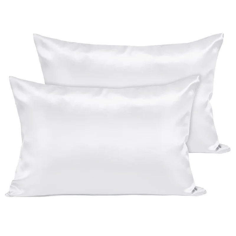 Pillow with biodegradable benefits-Satin White Pillow Cases Standard 2 Pack, Silk Pillowcase For Hair And Skin Wi