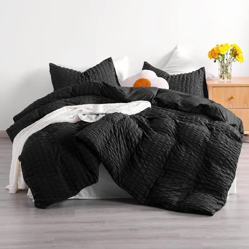 Pillow with solid benefits-Seersucker Twin Textured Duvet Cover Set, 2 Pieces (1 Duvet Cover + 1 Pillow C