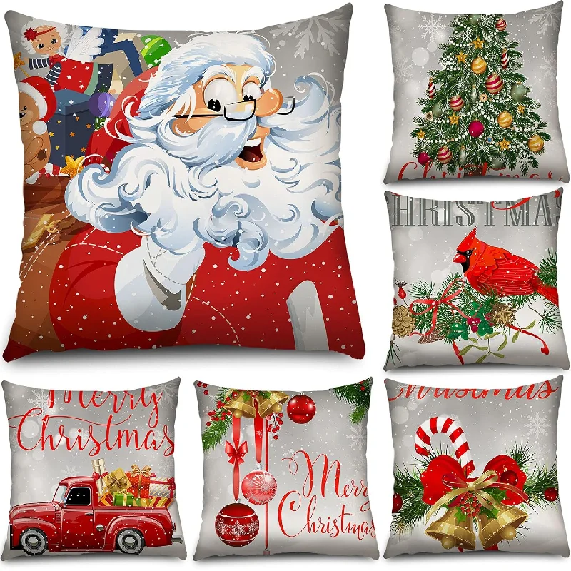 Pillow with tropical feel-Set Of 6 Christmas Throw Pillow Covers Soft Short Plush Winter Holiday Party P